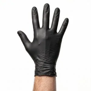 BIZCO Essentials Powder-Free Black Nitrile 4.3 Mil Textured Gloves - Large